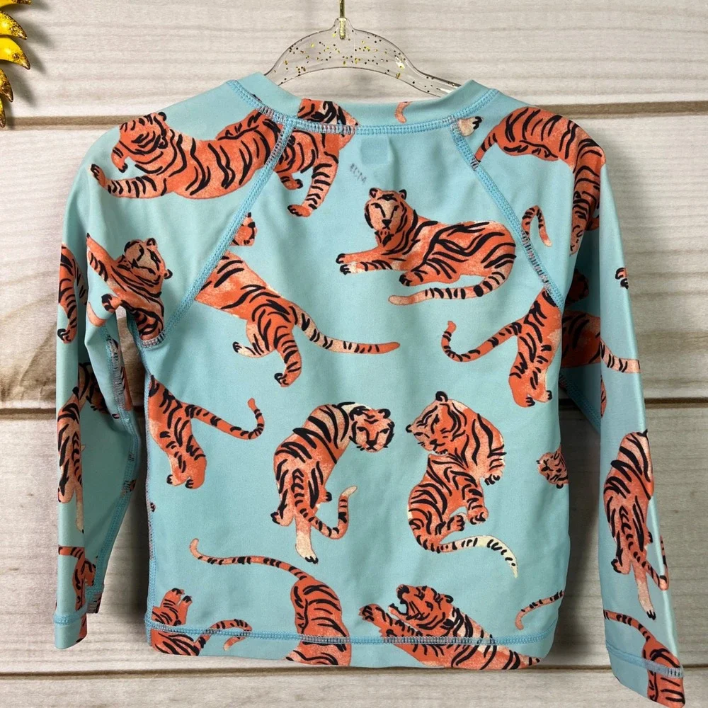 Tea Kids Rashguard Swim Top Coral Bottoms Tiger Print Set 2‎ Swimsuit